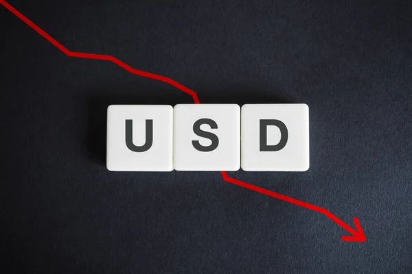 Dólar Estadounidense Código Moneda Alfabética Usd Flecha Roja Descendente Sobre — Foto de Stock