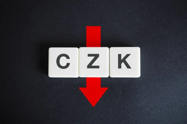 Corona Checa Código Iso Moneda Alfabética Czk Flecha Hacia Abajo — Foto de Stock