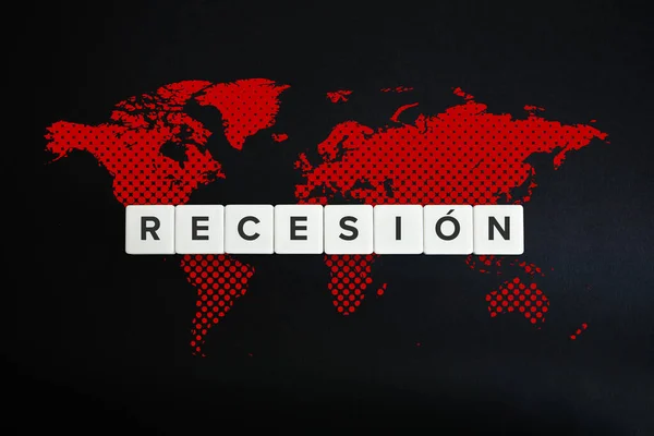 Recesión Mundial Recesión Crisis Global Causada Por Coronavirus Texto Español — Foto de Stock