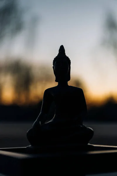 Silueta de Buda, sombra budista con sabiduría iluminar la luz se extendió . — Foto de Stock