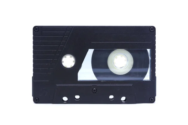 Beyaz izole edilmiş arka plan üzerinde çıkartmalar olan eski model bir kaset. Retro vintage 80 'lerin müzik konsepti