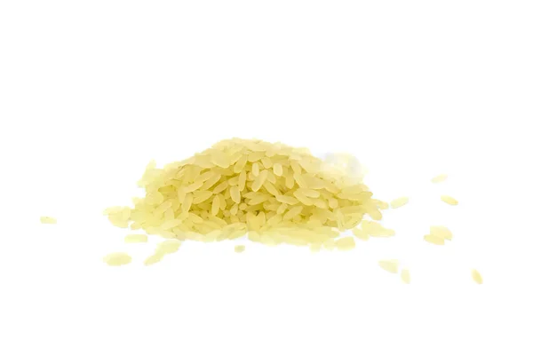 Grãos de arroz sobre fundo isolado branco. asiático comida e cozinha conceito . — Fotografia de Stock