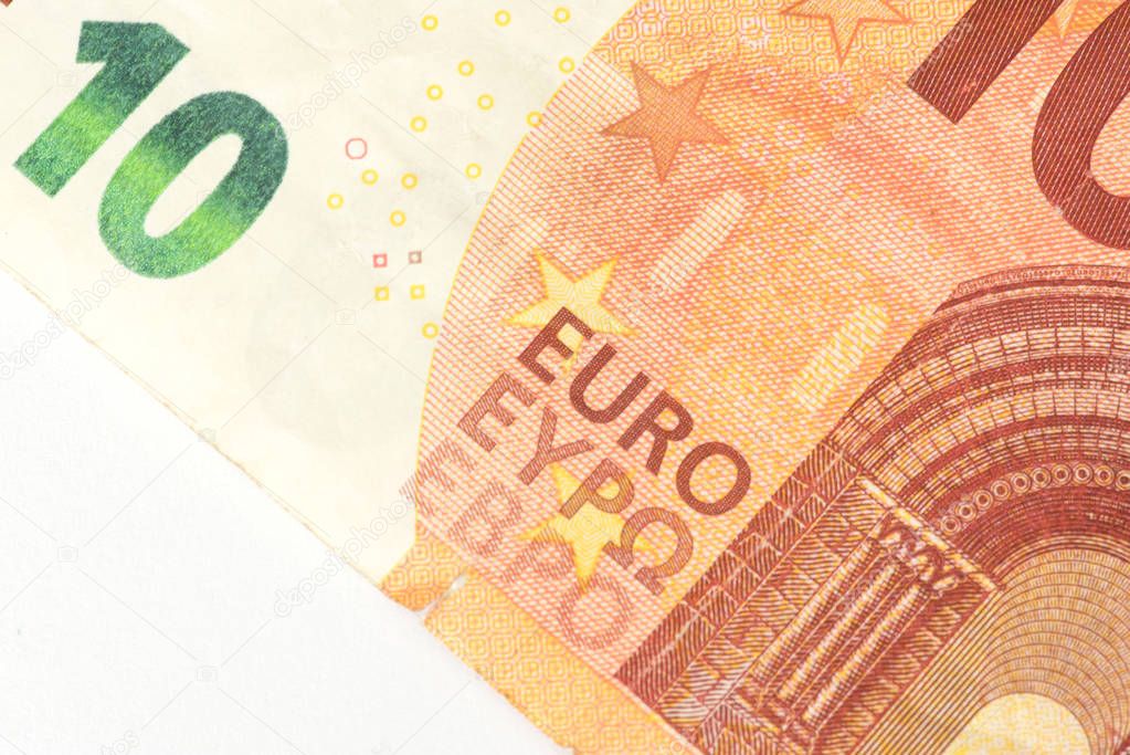 A close up of a 10 euro banknote
