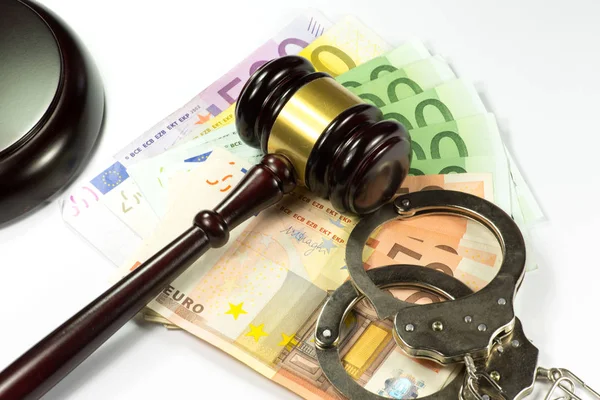 Judge Gavel Handcuffs Money — Stock Photo, Image