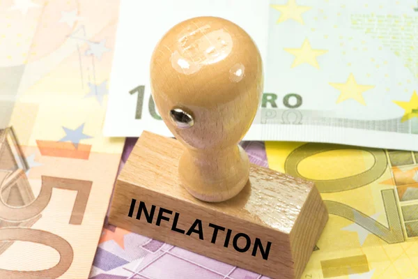 Banconote Euro Francobollo Con Inflazione Impressa — Foto Stock
