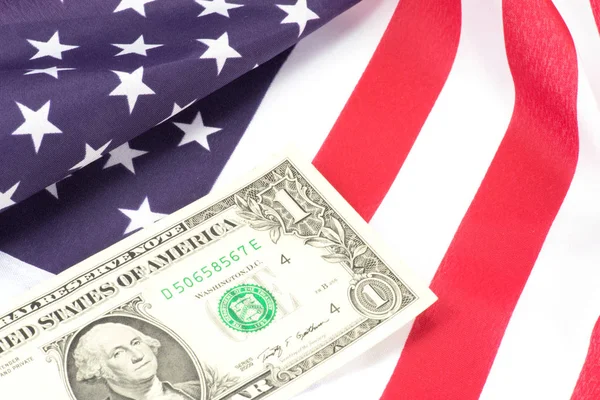 Amerikanische Nationalfahne Und Dollar Geldscheine — Stockfoto