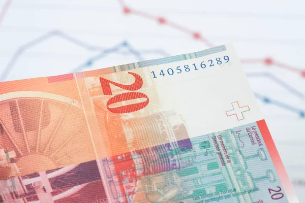 Ein Diagramm Und Eine Banknote Schweizer Franken — Stockfoto