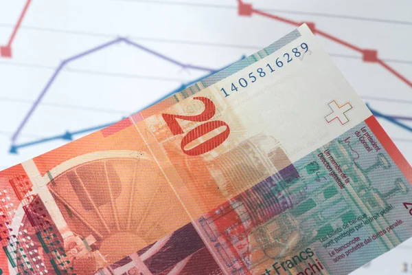 Ein Diagramm Und Eine Banknote Schweizer Franken — Stockfoto
