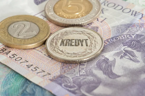 Billetes Monedas Polacas Zloty Pln Crédito Polonia —  Fotos de Stock