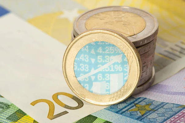 Eurobankovky Mince Graf Čísly — Stock fotografie