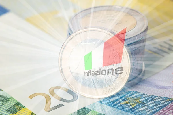 Euro Banknoten Und Münzen Und Inflation Italien — Stockfoto