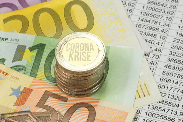 Spreadsheet Euro Banknotes Coins Corona Crisis — Stock Photo, Image