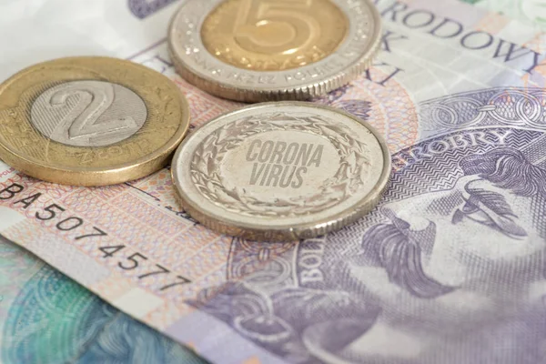 Geld Polnischer Zloty Pln Und Corona Virus — Stockfoto
