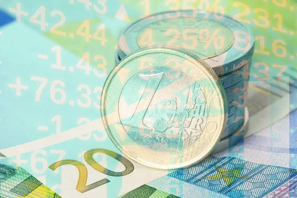 Euro Bills Coins Courses Stock Exchange — Stock Photo, Image