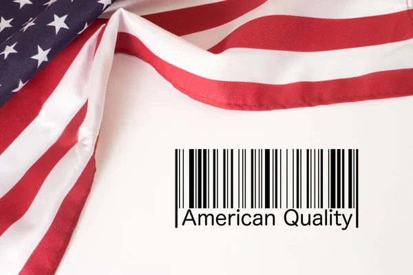 Flagga Usa Streckkod Och Slogan American Quality — Stockfoto