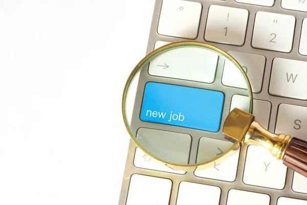 Une Loupe Ordinateur Une Clé Pour Nouvel Emploi — Photo