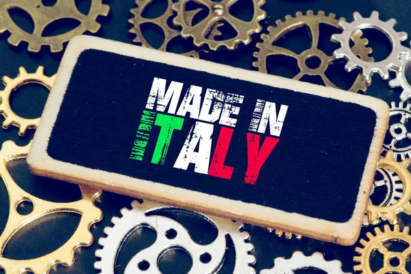 Gears Sign Slogan Made Italy — 图库照片