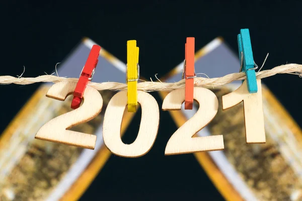 Copos Champanhe Festa Véspera Ano Novo 2021 — Fotografia de Stock