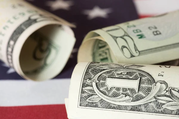 Bandera Americana Billetes Dólares — Foto de Stock