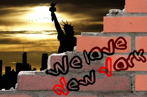 New York Socha Svobody Zdi Sloganem Milujeme New York — Stock fotografie