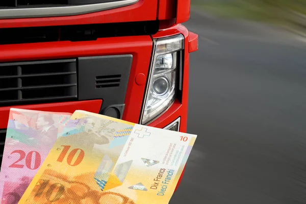 Caminhão Dinheiro Francos Suíços — Fotografia de Stock