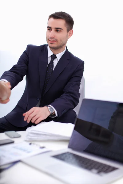 Business people sitting and discussing at meeting, in office — Stock Photo, Image