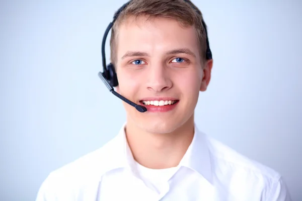 Obsługi klienta operatora z zestawu słuchawkowego na białym tle — Zdjęcie stockowe