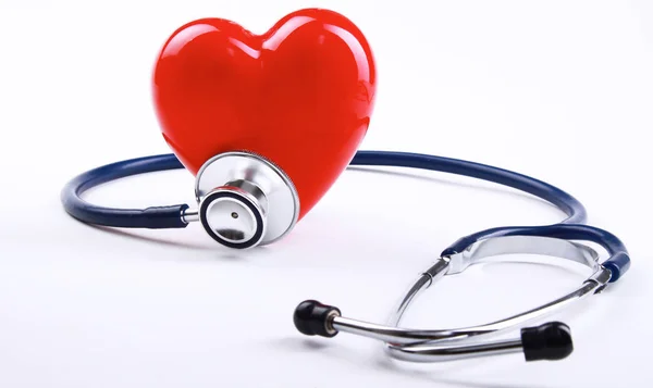 Red heart and a stethoscope isolated on white background — Stock Photo, Image