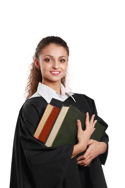 Portret van een jonge vrouwelijke rechter, geïsoleerd op witte achtergrond — Stockfoto