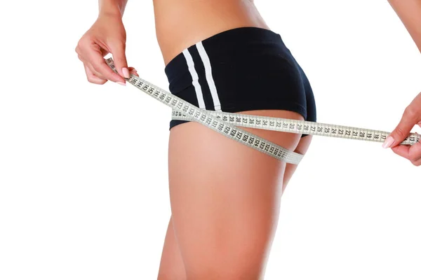 Fitness donne bel corpo con nastro di misura — Foto Stock