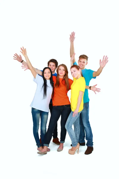 Groep gelukkige studenten. Geïsoleerd op witte achtergrond — Stockfoto