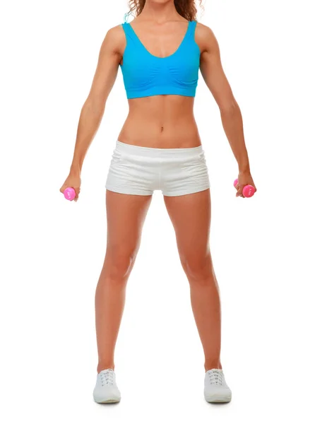 Fitness mujer joven haciendo ejercicio con la mancuerna — Foto de Stock