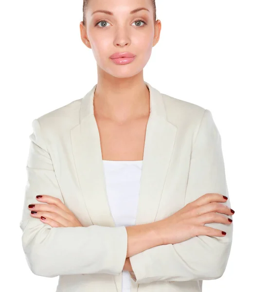 A young woman standing on white background — Stock Photo, Image