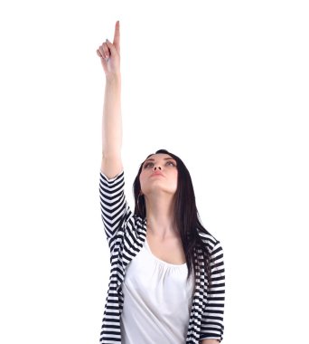 Beyaz arka planı izole duran güzel genç kadın