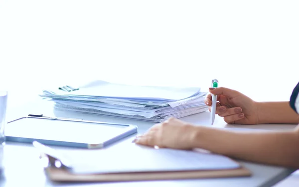 Woman with documents sitting on the desk — Stock Photo, Image