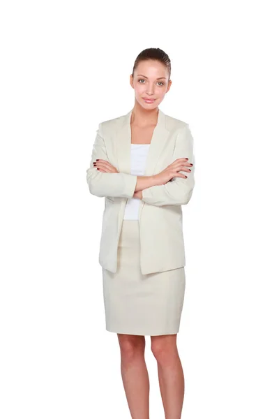 Young woman standing on white background — Stock Photo, Image