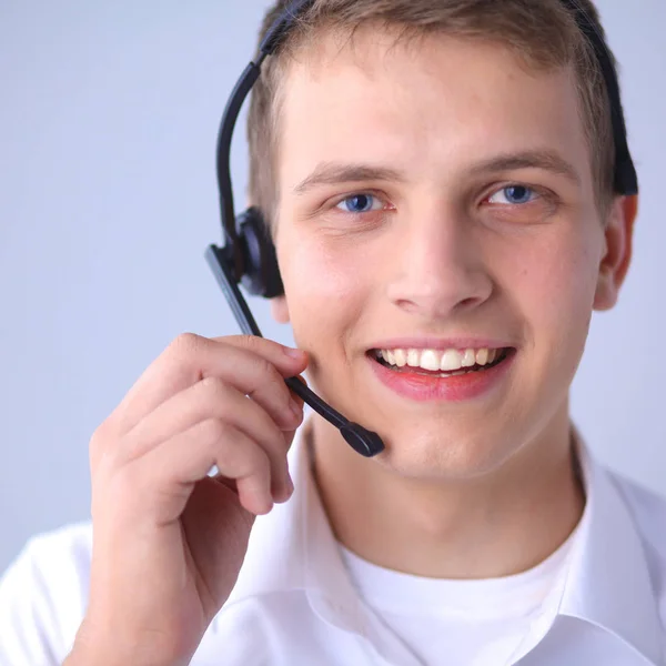 Obsługi klienta operatora z zestawu słuchawkowego na białym tle — Zdjęcie stockowe