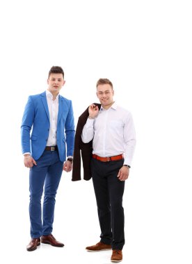 duran, beyaz zemin üzerine izole iki gencin