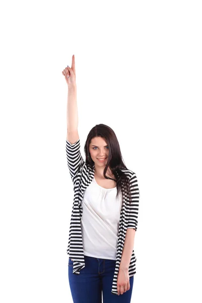 Beautiful young woman standing isolated against white background — Stock Photo, Image