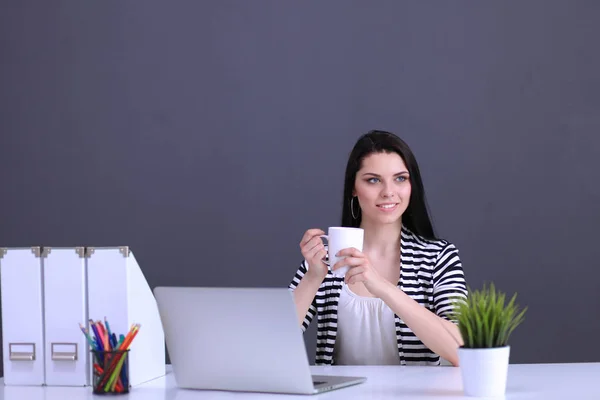 Mooie zakenvrouw werken bij haar bureau met laptop — Stockfoto