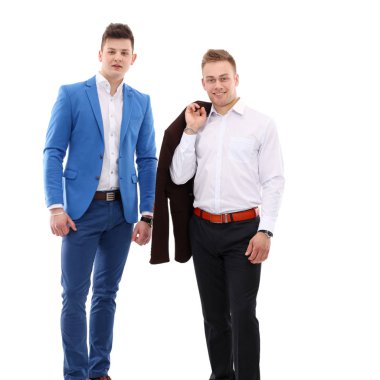 İki iş adamı izole üzerinde beyaz arka plan ayakta