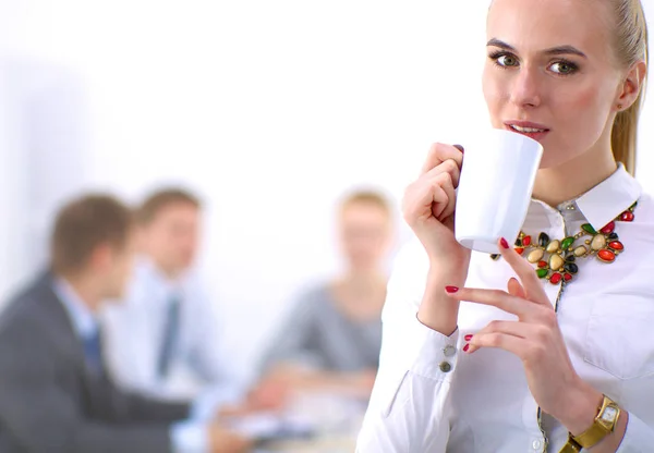 Portrait of a young woman working at office standing — Stock Photo, Image