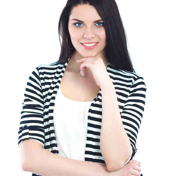 Belle jeune femme debout isolé sur fond blanc — Photo