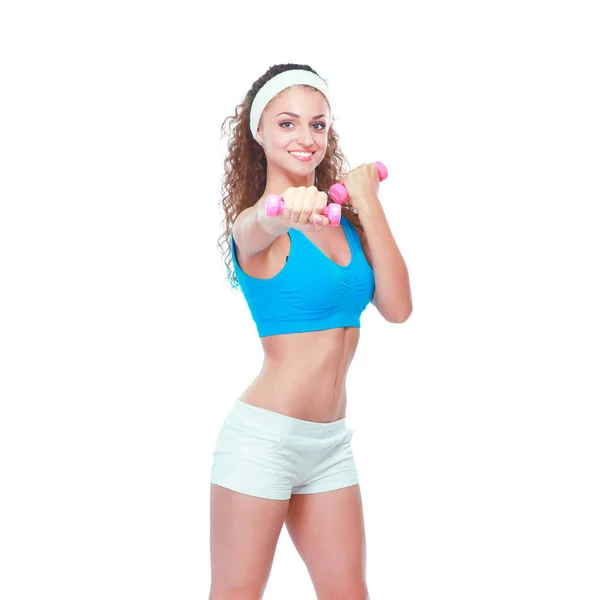 用哑铃锻炼健身年轻女人 — 图库照片