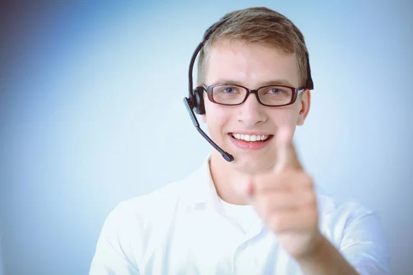 Customer service agent showing ok, isolated on white background — Stock Photo, Image