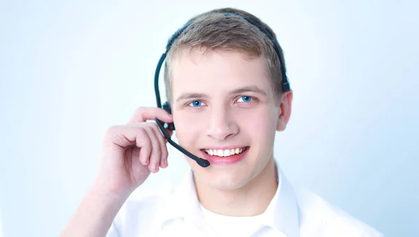 Customer support operator with a headset on white background — Stock Photo, Image