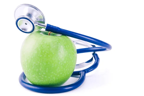 Stetoskop medyczny i jabłko izolowane na białym tle — Zdjęcie stockowe