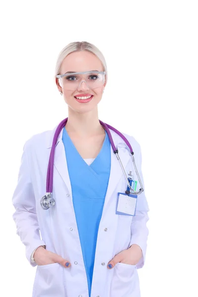 白い背景に隔離された女性医師の肖像画。女医. — ストック写真