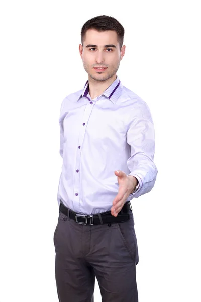 Businessman giving hand for handshake, isolated on white background — Stock Photo, Image