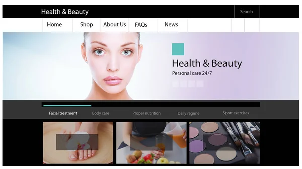 Дизайн для сайта красоты, красивая фотография девушки. template site — стоковое фото